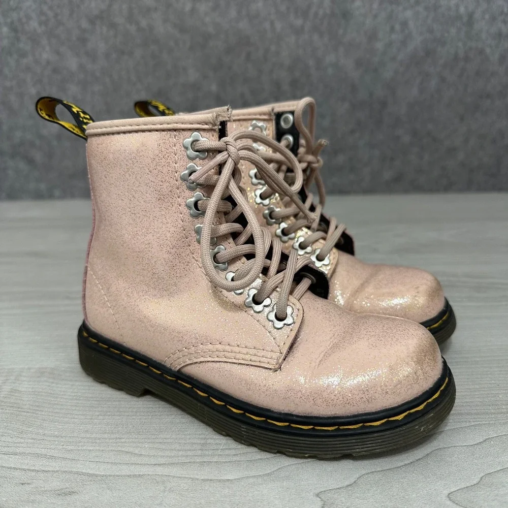 Dr. Martens 1460 Glitter Boots Kids Sz 11 US‎ Powder Pink Silver Flower Eyelets